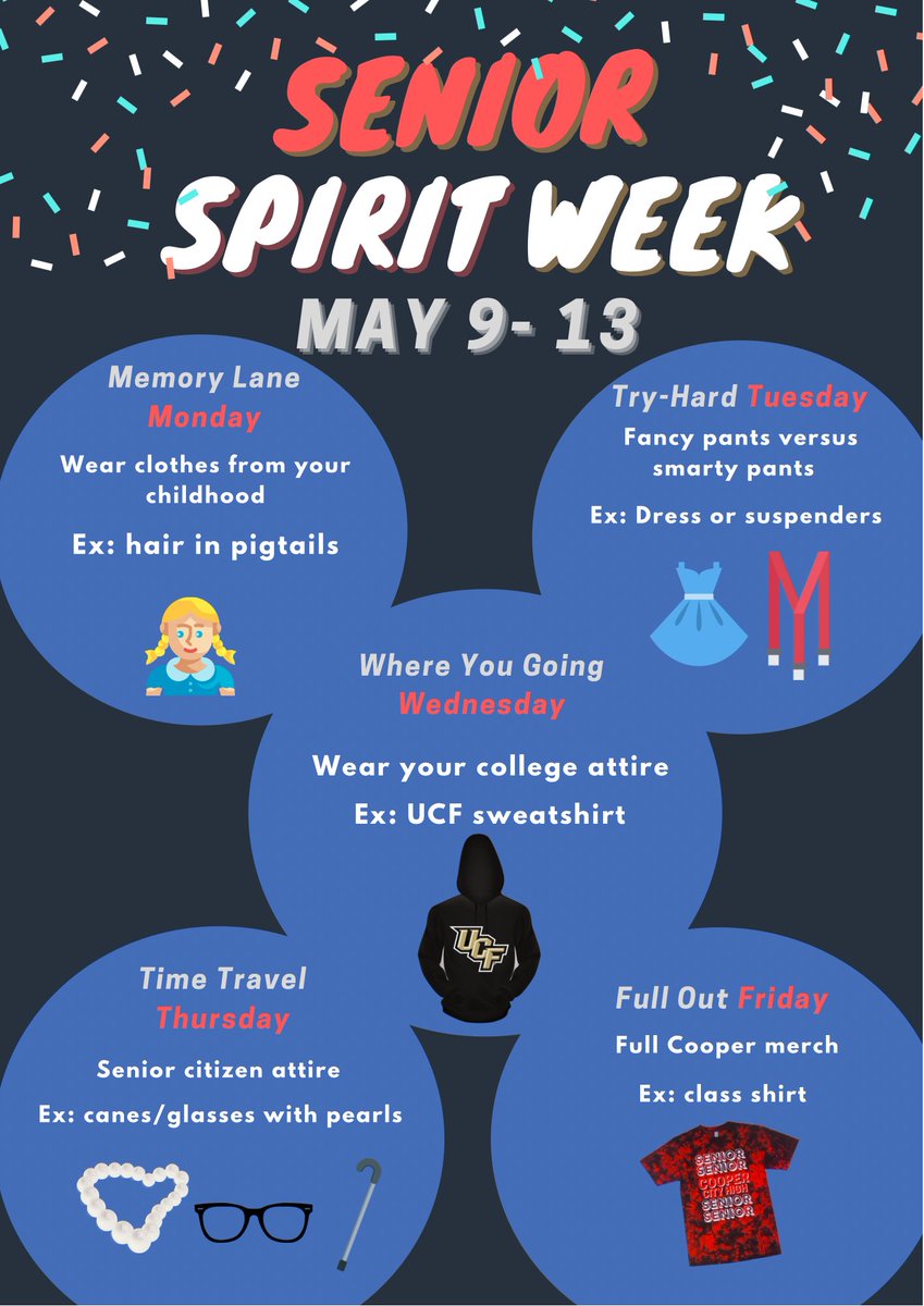 Last Spirit week as CCHS Class of ‘22. Make it count. This leads up to prom May 14th.