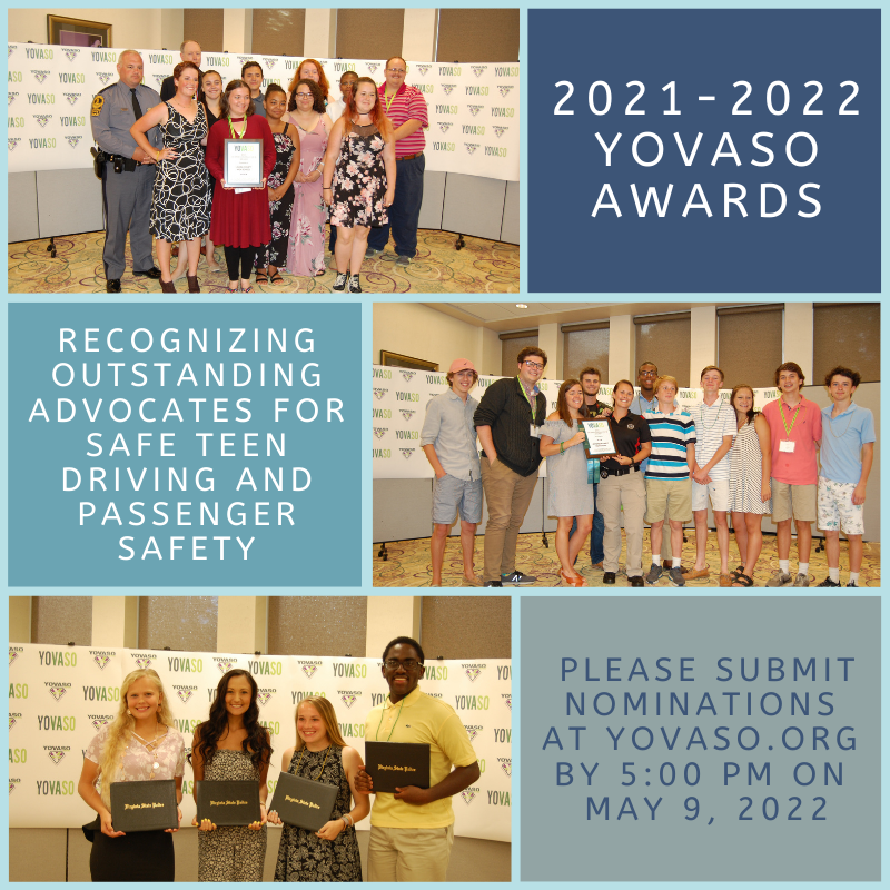 _YOVASO_'s tweet photo. It's time to nominate leaders in safe teen driving for the 2021-2022 YOVASO Awards! Think about those you know in your school and community who promote safe teen driving and passenger safety. Review awards and submit nominations here: https://t.co/xl0CTjyWmC #YOVASOSLR https://t.co/vgZso4vRm1