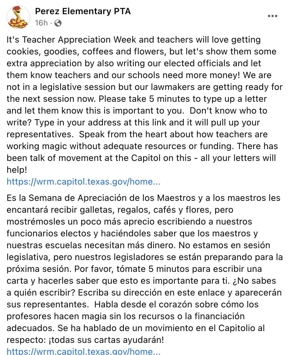 dsisdcouncilpta's tweet image. A neighboring PTA came up with this idea and it's the BEST teacher appreciation idea ever, and  perfectly aligns with the mission of PTA! Take a minute to show your appreciation! That link is:  wrm.capitol.texas.gov/home?fbclid=Iw…