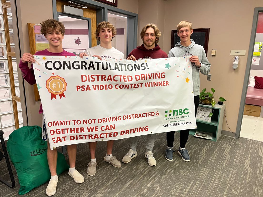 Big shoutout to these 4 juniors - Tyler Brewer, Grant Schere, Kaleb Axmann, Landon Scott, and our striv class for getting 1st place in the Class B division for the Nebraska Safety Council video PSA! WAY TO REPRESENT!
