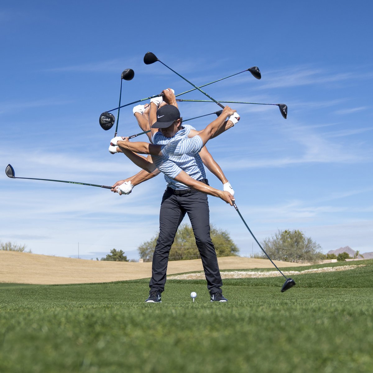 PingTour's tweet photo. Powerful positions. 💪 With a 323.5-yard average, @Cameron__Champ leads the PGA Tour in driving distance. His driver details: #G425 LST 10.5º, flat - setting, neutral CG shifter. How is your G425 driver setup to send it? 🚀 https://t.co/7zOP5y5Qa4