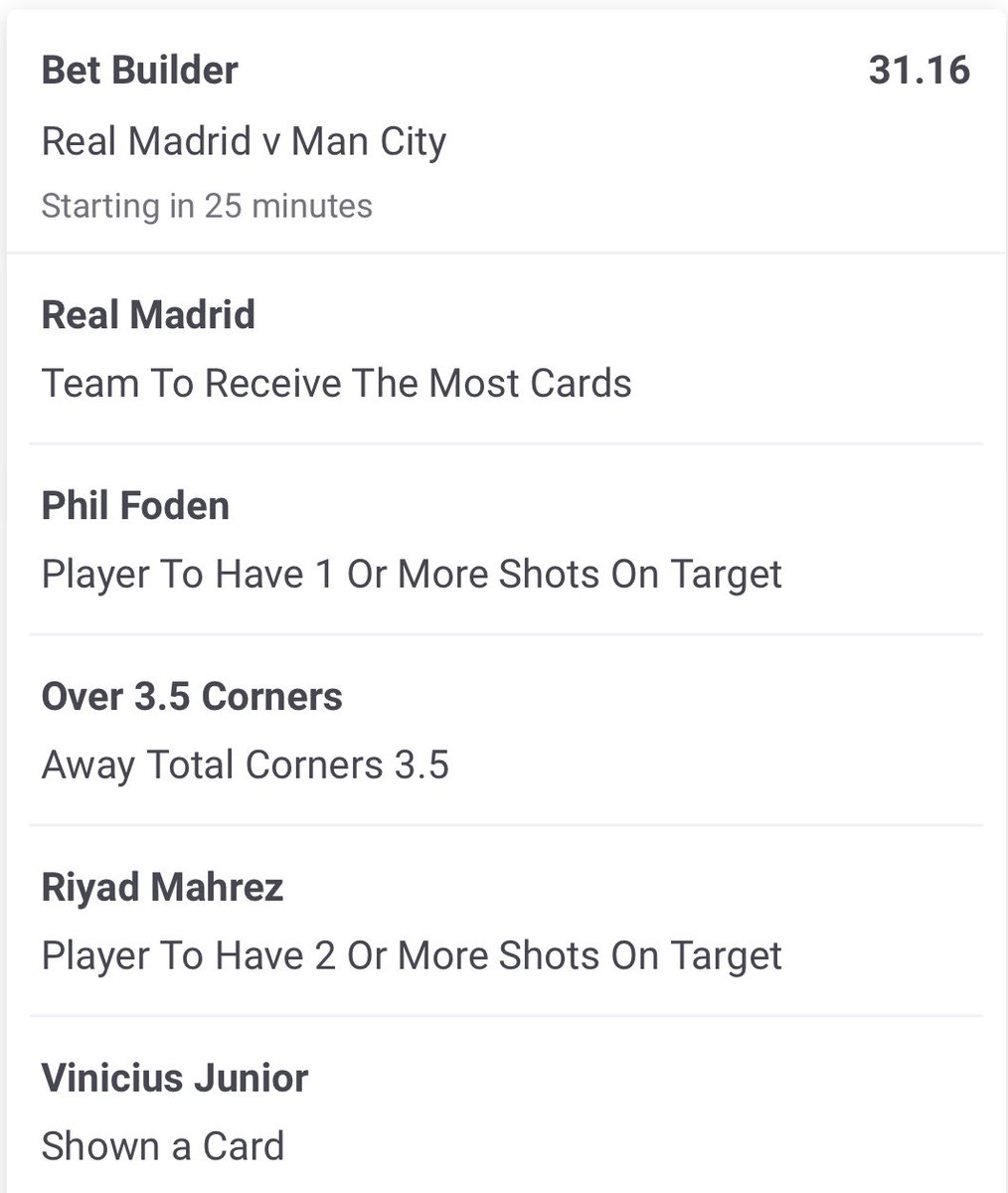 TipsRaw's tweet image. Real Madrid v Man City Longshots

Big odds, small stakes tonight for a bit of fun 👇

Odds @ 4.5, 8.0 &amp;amp; 31.0