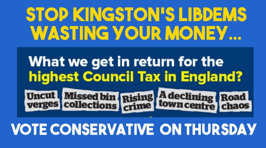 Your opportunity to stop the waste and demand better for Kingston. Use all your votes to vote Conservative on 5th May. #KingstonUponThames #NewMalden #Surbiton #Chessington #Tolworth #Berrylands #CoombeHill #KingstonVale #MaldenRushett #OldMalden #Canbury #Norbiton #MaldenRushett