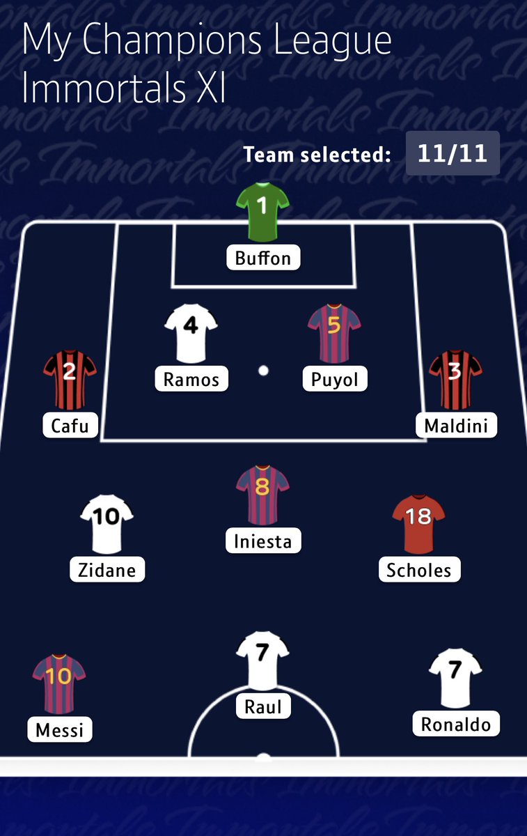 Here's my greatest Champions League XI ever. Surely this can't be beaten? #UCLIMMORTALS btsport.com/immortals