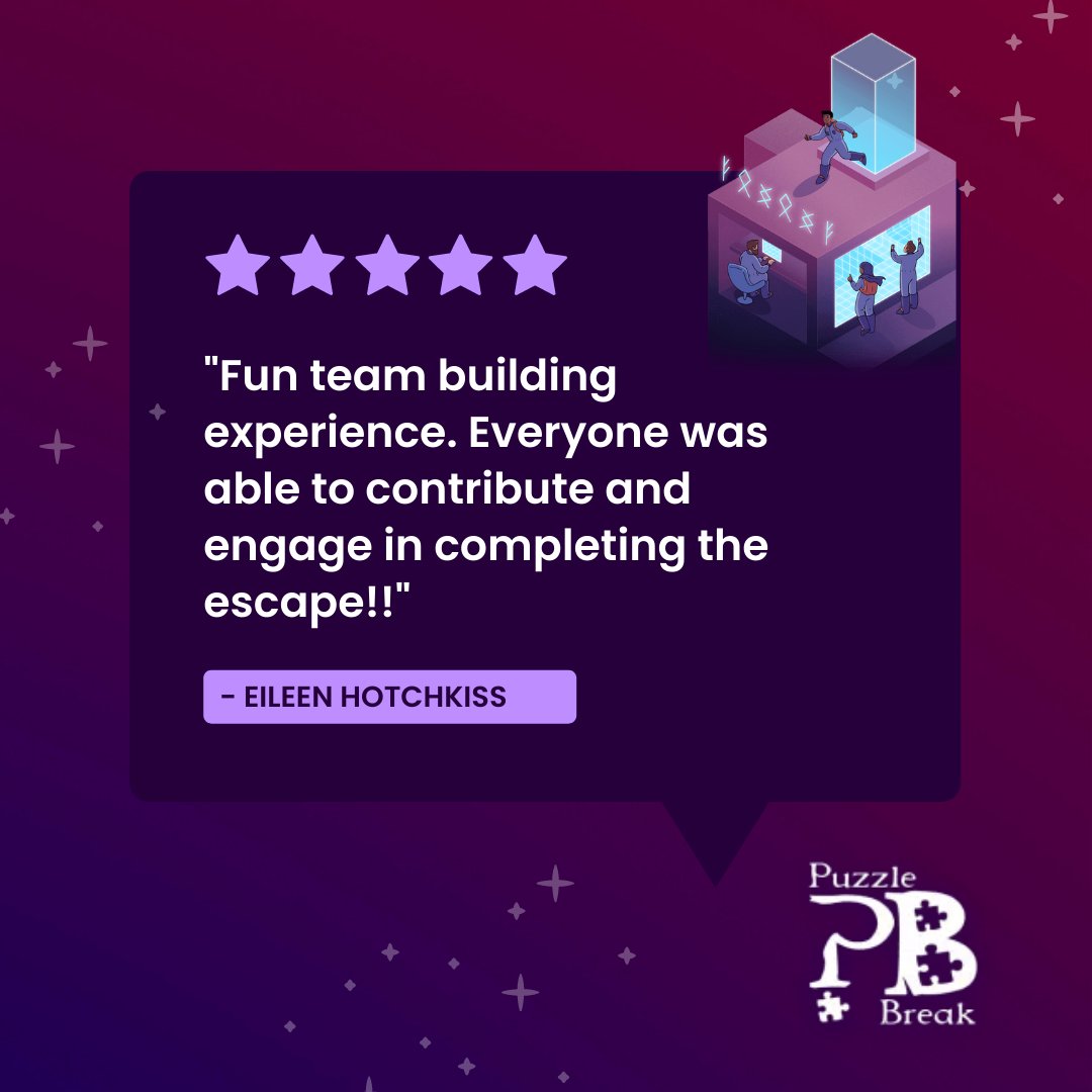 PuzzleBreak's tweet image. Hear what others have to say about their Puzzle Break experiences...

"Fun team building experience. Everyone was able to contribute and engage in completing the escape!!" - Eileen Hotchkiss 

puzzlebreak.us

#teamwork #funworkplace