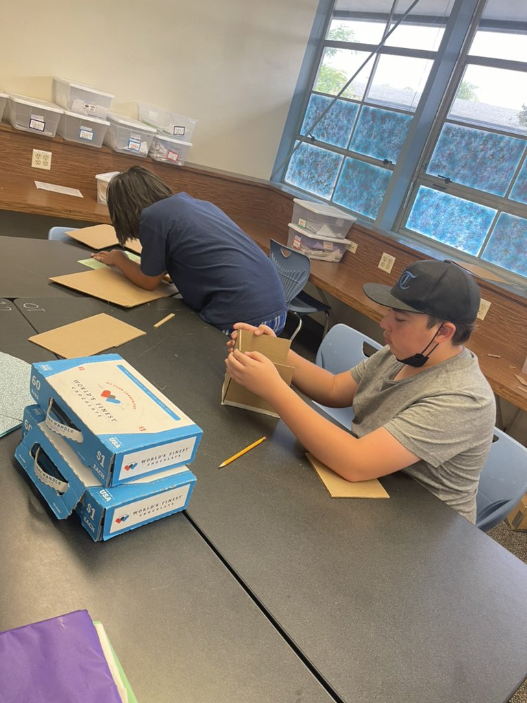 7th grade <a href="/VIDASHARKS/">VIDA (6-8 Magnet)</a> working on their projects! They’re working together to decorate their cubes &amp; rectangular prisms while finding the surface area &amp; volume. #wearevida