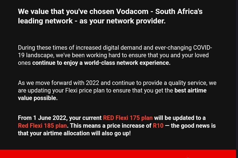 BarryBdotBiz's tweet photo. @Vodacom this is not the way to announce a price increase. Instead of the attempt at a positive spin on it, just rip the bandaid off quickly. It's less patronising that way. https://t.co/5SkPQvCQsB