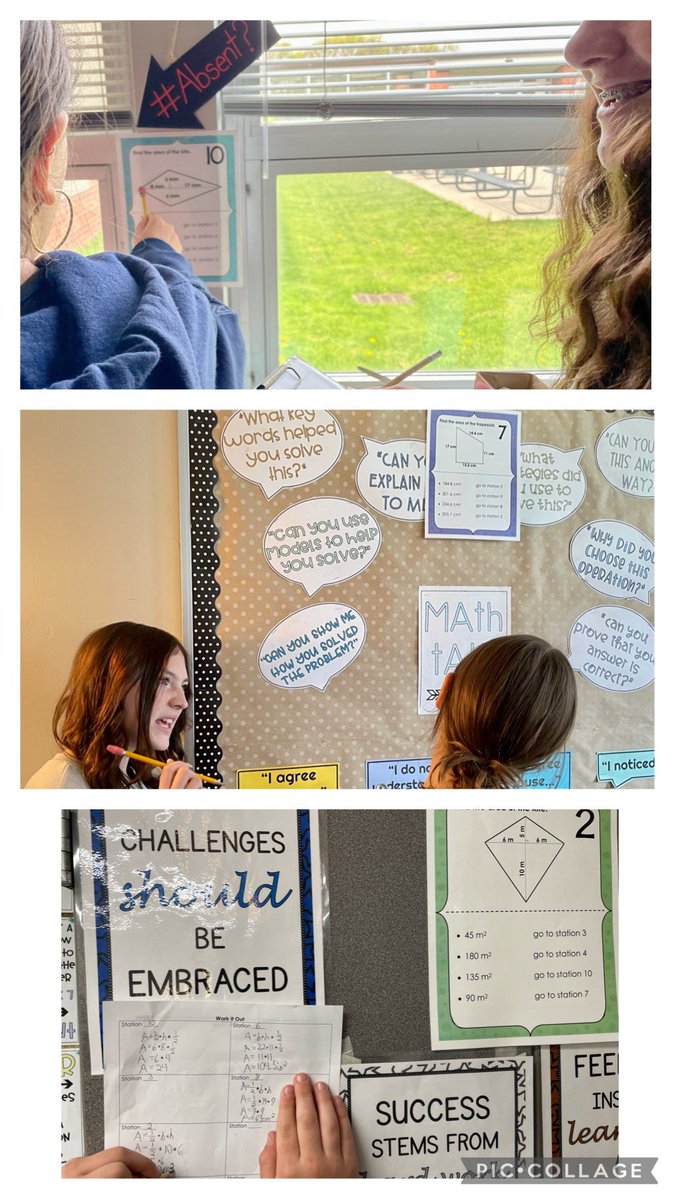 MathyKathy2014's tweet photo. Ss collaborated on a scavenger hunt to find areas of parallelograms, triangles, trapezoids & kites. I was impressed with their discussions when identifying height & base(s) & unnecessary given dimensions. #180wayslionslead #MTPSpride #Grade6Math @thorne_ms @MrsSmithTMS https://t.co/86F72FwxB2
