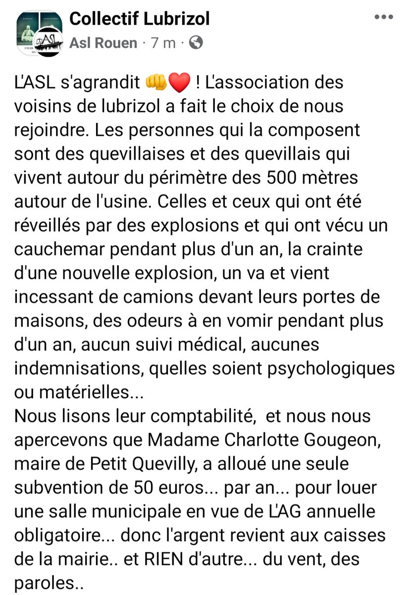 UVLubrizol's tweet photo. Post de @ASL_Rouen sur le soutien parfois paradoxal de nos élus et de @CharlotteGoujon pour ses administrés. On finance plus facilement des structures "hors sol" que ceux qui se bougent bénévolement depuis près de 3 ans. #Deuxpoidsdeuxmesures #subvention #PetitQuevilly #lubrizol https://t.co/tmfn2h4MtG