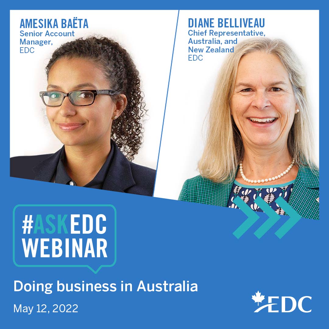 ExportDevCanada's tweet photo. You ask, we answer at our new interactive webinar series, #AskEDC. Your questions set the agenda and the focus is doing business in the Australian market. Register and AskEDC on Thursday, May 12 at 4 p.m. EDT. 🇦🇺 #Canada #Export #Australia

➡ https://t.co/Slgg4YT2Or https://t.co/M2VmWKy5WM