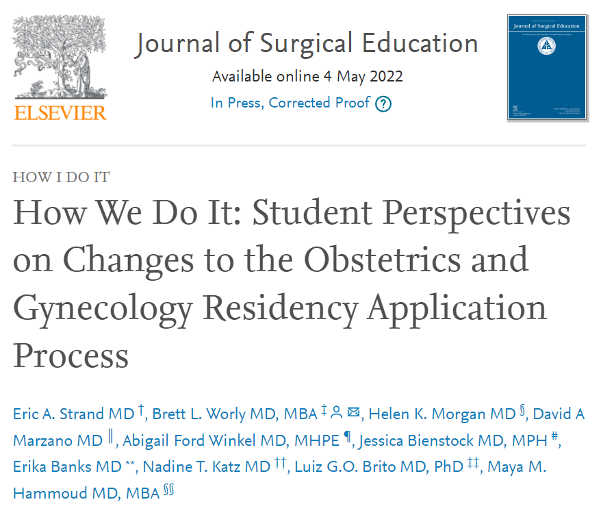 lgobrito's tweet photo. Happy to share this article I co-authored wth the RRR group (https://t.co/vrvYEiqmRE) -
How We Do It: Student Perspectives on Changes to the Obstetrics and Gynecology Residency Application Process https://t.co/IvXdPypGyD https://t.co/xu9GhwVppZ