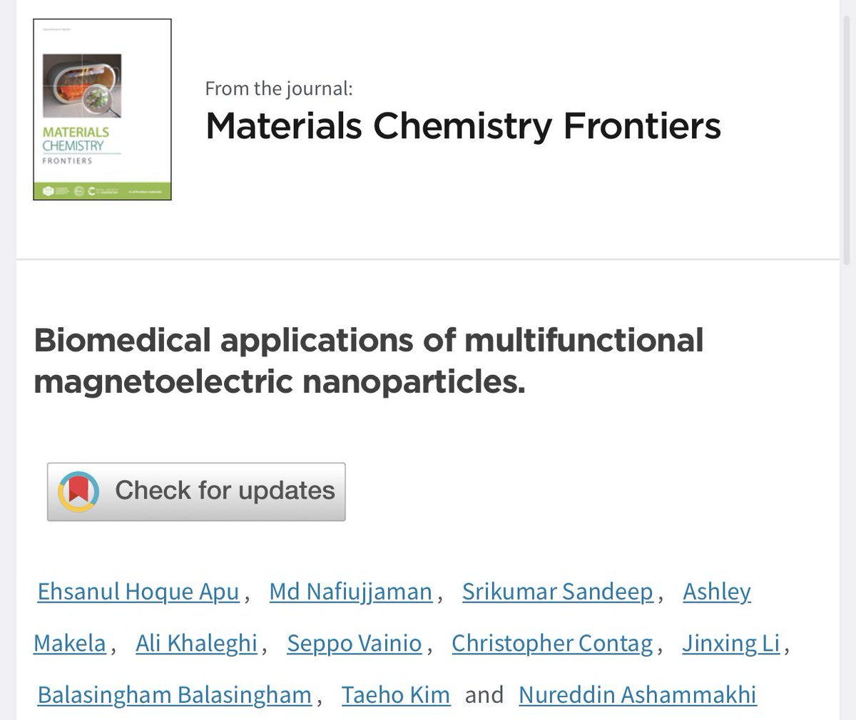 Ehsanul Hoque Apu (@ehsanulhoqueapu) on Twitter photo Our extensive work on âMagnetoelectric Nanoparticlesâ is available online. The work was lead by <a href="/ccontag/">Christopher Contag</a> lab in <a href="/MSUIQ/">IQ</a>, collaborators from @NTNUnorway and <a href="/Oslounivsykehus/">Oslounivsykehus</a>. Thanks to coauthors. <a href="/mnafiujjaman/">Md Nafiujjaman</a>, <a href="/ashley_makela/">Ashley Makela</a>, <a href="/JinxingLi123/">Jinxing Li</a>
doi.org/10.1039/D2QM00⌠Our extensive work on âMagnetoelectric Nanoparticlesâ is available online. The work was lead by <a href="/ccontag/">Christopher Contag</a> lab in <a href="/MSUIQ/">IQ</a>, collaborators from @NTNUnorway and <a href="/Oslounivsykehus/">Oslounivsykehus</a>. Thanks to coauthors. <a href="/mnafiujjaman/">Md Nafiujjaman</a>, <a href="/ashley_makela/">Ashley Makela</a>, <a href="/JinxingLi123/">Jinxing Li</a>
doi.org/10.1039/D2QM00âŚ