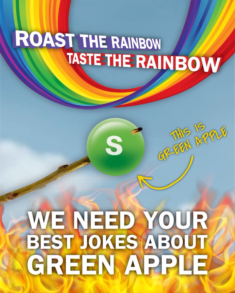 Skittles's tweet photo. Lime is _______. Green Apple is _____. Tweet us your best burns &amp; help send Green Apple into flavor oblivion. Our mystery host may read your joke this summer at #RoastTheRainbow 🔥🌈 

TERMS &amp; CONDITIONS: https://t.co/bhXnjqiD0B https://t.co/R0qjwV0MYF