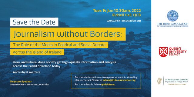 Irish Association (@irishassoc) on Twitter photo Delighted to announce this event looking at the role of the media in political & social debate.
14th June Keynote - <a href="/SusanMcKay15/">Susan McKay</a> Delighted to announce this event looking at the role of the media in political & social debate.
14th June Keynote - <a href="/SusanMcKay15/">Susan McKay</a>