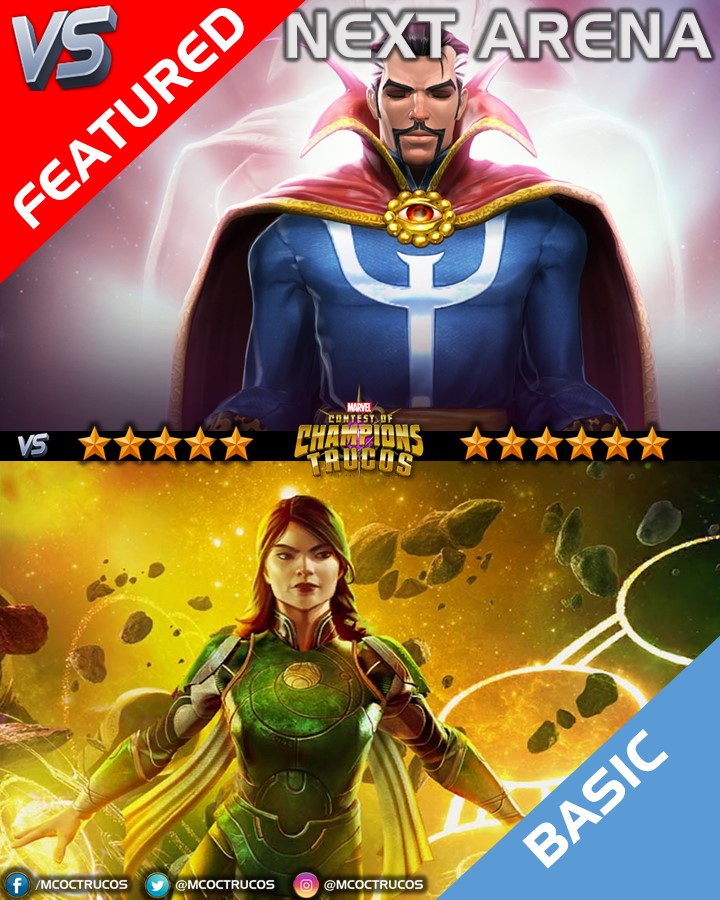 MCoCTrucos's tweet photo. #ContestofChampions #MCoC #Marvel #NextArena 🆚
🔶Featured: #DoctorStrange 
🔷Basic: Sersi🦸‍♀️ https://t.co/lX037NbBAz