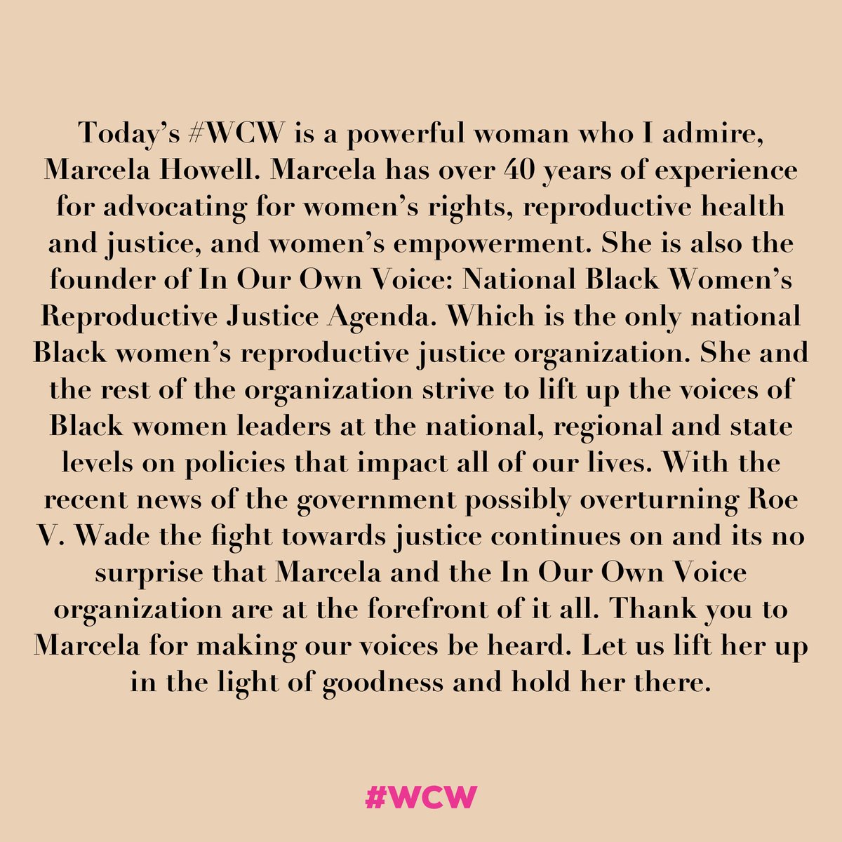 itsgabrielleu's tweet image. Today’s #WCW is a powerful woman who I admire, Marcela Howell. Marcela has over 40 years of experience for advocating for women’s rights, reproductive health and justice, and women’s empowerment. She is also the founder of @BlackWomensRJ 
More 👇🏾