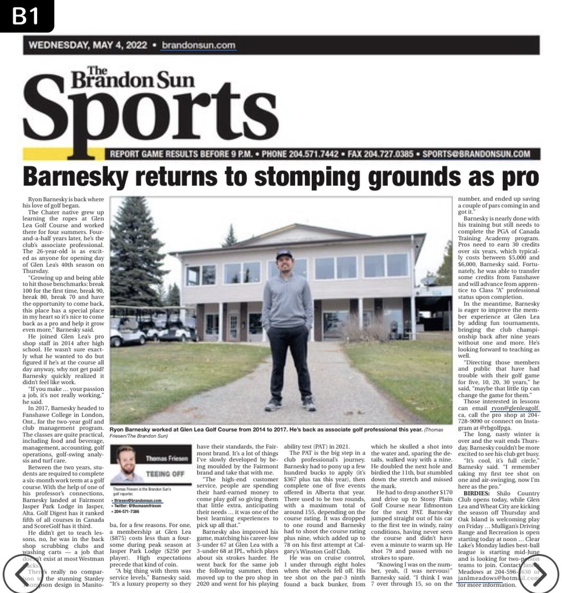 glenleagolf's tweet photo. Brandon Sun • WED, May 4, 2022 • Sports • B1⁣⁣
⁣⁣
𝘔𝘢𝘬𝘦 𝘴𝘶𝘳𝘦 𝘵𝘰 𝘨𝘳𝘢𝘣 𝘢 𝘉𝘳𝘢𝘯𝘥𝘰𝘯 𝘚𝘶𝘯 𝘵𝘰𝘥𝘢𝘺!⁣⁣

#GLGC #GolfGlenLea #TheLea #BDNMB #Golf #MbGolf #TeamTaylorMade @thebrandonsun @thomasmfriesen https://t.co/O6FkwWZfOK