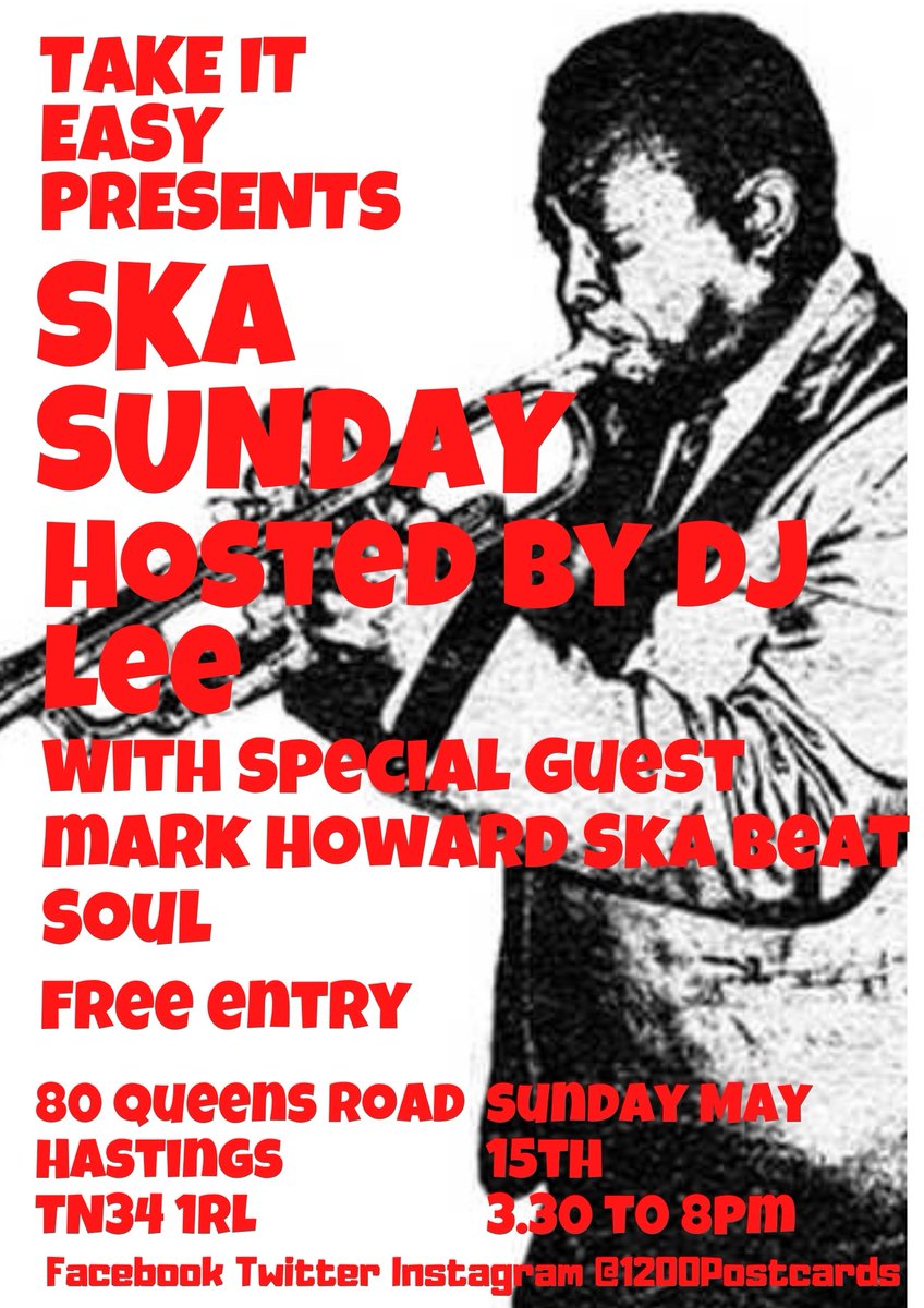 Takeiteasy5to5's tweet photo. Back next Sunday for #SkaSunday #Hastings at @1200Postcards  with guest selector @MarkHoward30 https://t.co/joOnpiPKiZ