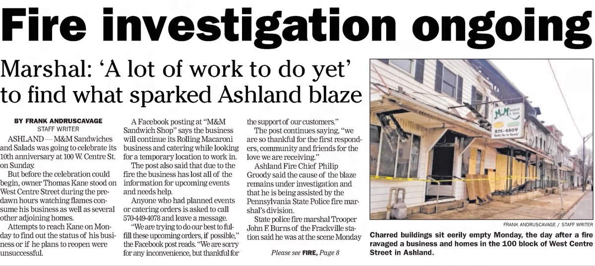 PennPyro's tweet photo. ...one month later and just blocks away, ANOTHER #fire in #Ashland. It was HUGE and they called in a second, then third alarm. The Ashland fires in Spring 2019 were only 40 miles from the fires that killed Buddy and Bruce Miller. @RepHerald
#truecrime #Pennsylvania #serialbomber https://t.co/BXcvUvoHrB