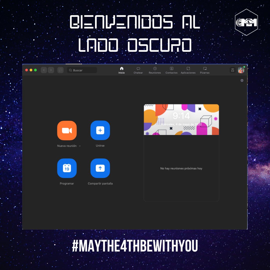 GRUPO_CMM's tweet photo. Muchos elegimos la versión clara de las aplicaciones, y otro siempre nos uniremos al #DarkSide #maytheforcebewithyou 

Y tú... ¿De qué lado estás? 

#GrupoCMM #Zoom #Apps #Aplicacione #LadoOscuro #Meeting https://t.co/V14F0ANi1T