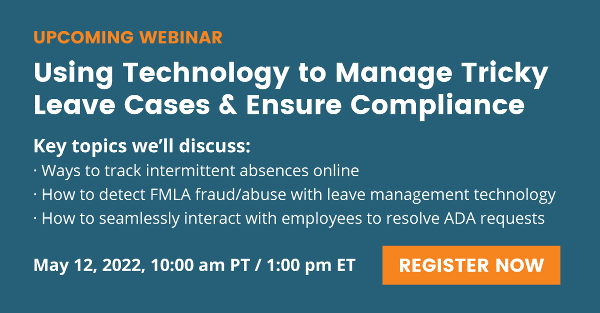 HR Professional? 

Join our 45-minute webinar on May 12th where we will be discussing: 

📌New ways to tackle tricky leave tasks 
📌Advice on how to better care of employees 
📌Tips to ensure compliance for your leave cases 

hubs.li/Q019vMq-0