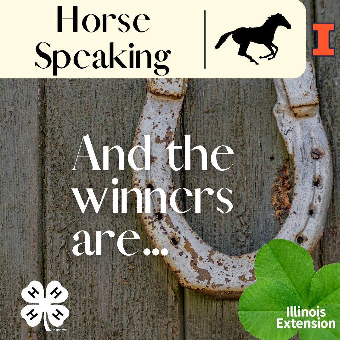Congratulations to the winners of the 2022 Horse Speaking Contest! This contest helps youth gain self-confidence, courage and persuasiveness; share ideas with others; and develop the ability to speak in public. Full release available here: go.illinois.edu/HorseSpeaking22