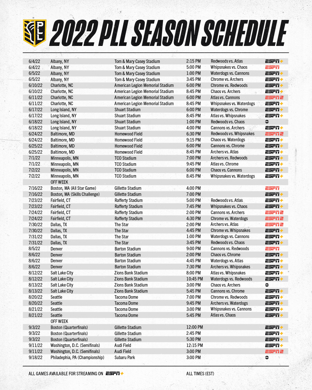 Premier Lacrosse League on Twitter "Your complete 2022 Broadcast