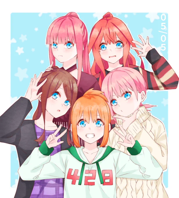 誕生日おめでと❤💚💙💜💛

 #五つ子生誕祭2022
#五等分の花嫁 