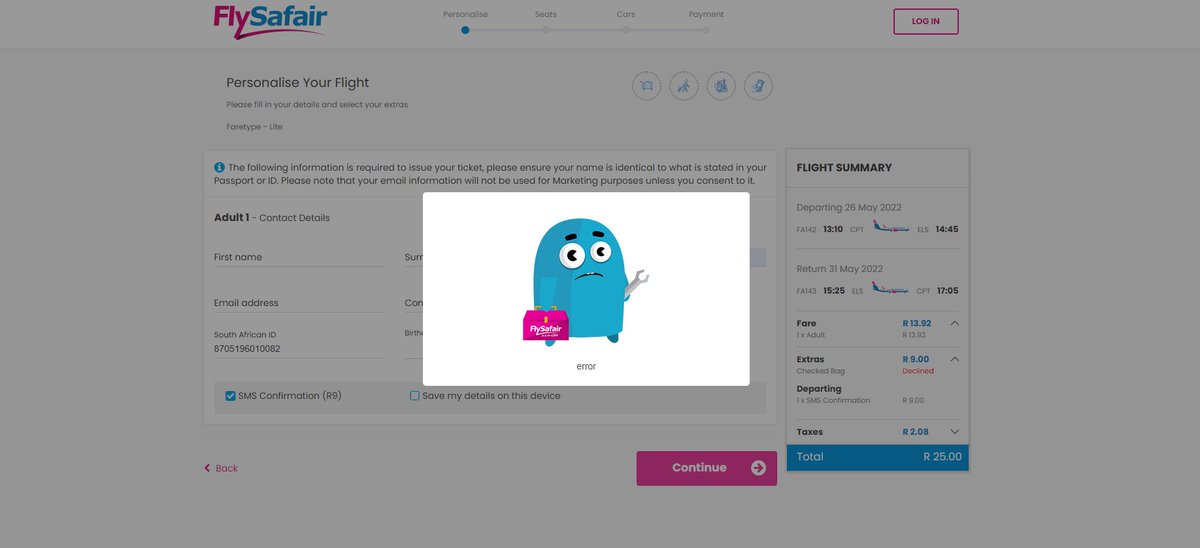 thisIsQhamani's tweet photo. Haykhona this i a scam @FlySafair :-( https://t.co/7zDhlC7WAp
