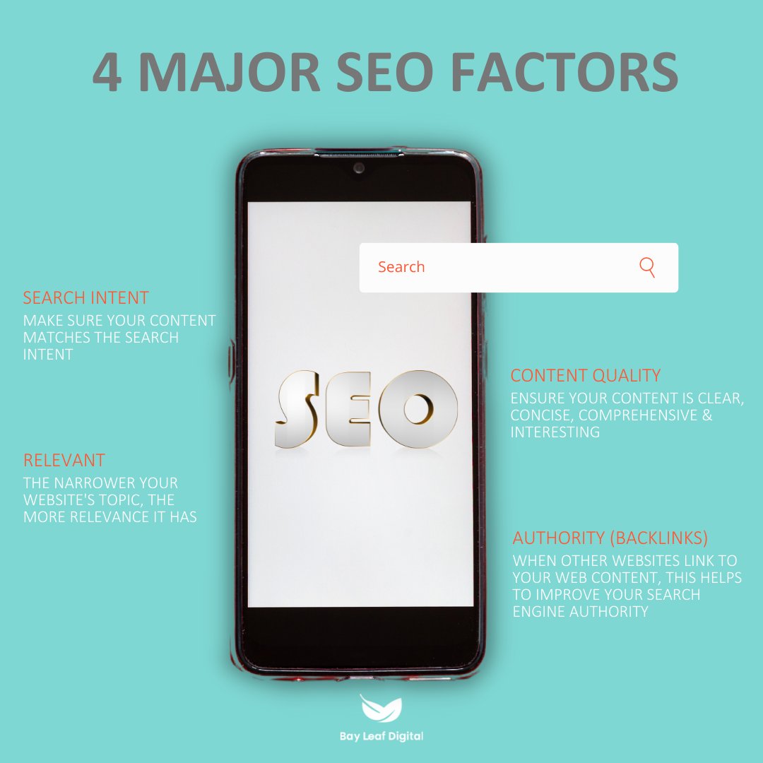 BayLeafDigital's tweet photo. New to SEO? Here are 4 Major Factors to consider in your SEO strategy.

 #bayleafdigital #marketingtips #SEO #digitalmarketingspecialists #saasmarketing https://t.co/Yq7DAh7YW0