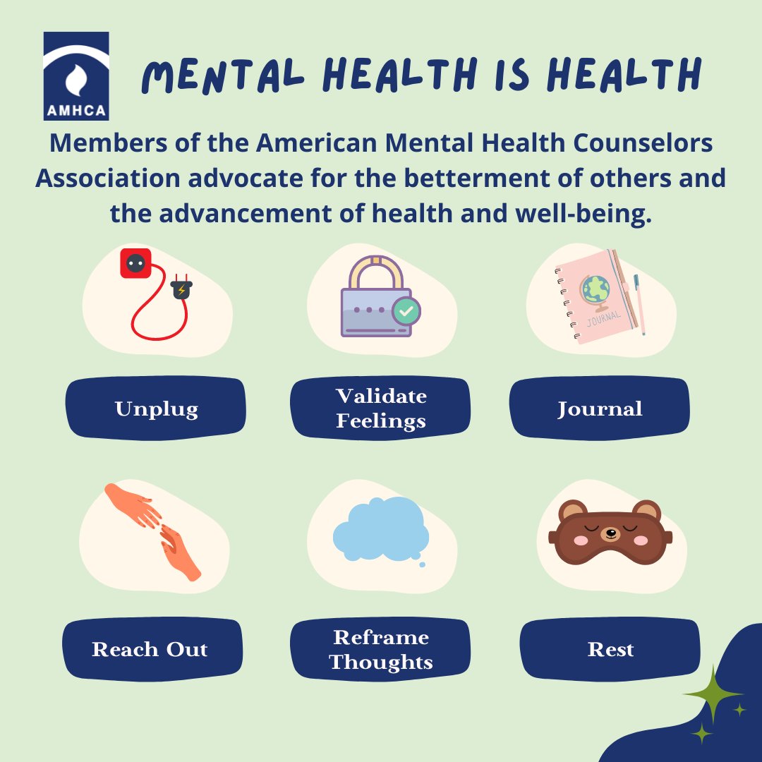 mmcounselingprg's tweet photo. The American Mental Health Counselors Association (AMHCA) is launching a campaign to observe Mental Health Awareness Month in May 2022, to support the inclusion of mental health as a factor when thinking of our overall health through a campaign called “Mental Health is Health.” https://t.co/XuoacuQqtH