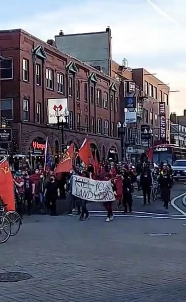 On May 1, in Harvard Square, youth marched with Communists flags &amp; a banner “Kill Your Landlord”.

When peasants bought into #communism, 2m land owners were killed under #Mao, but 40m peasants who supported his regime were starved to death. @timcast <a href="/joerogan/">Joe Rogan</a> 

#lily4congress