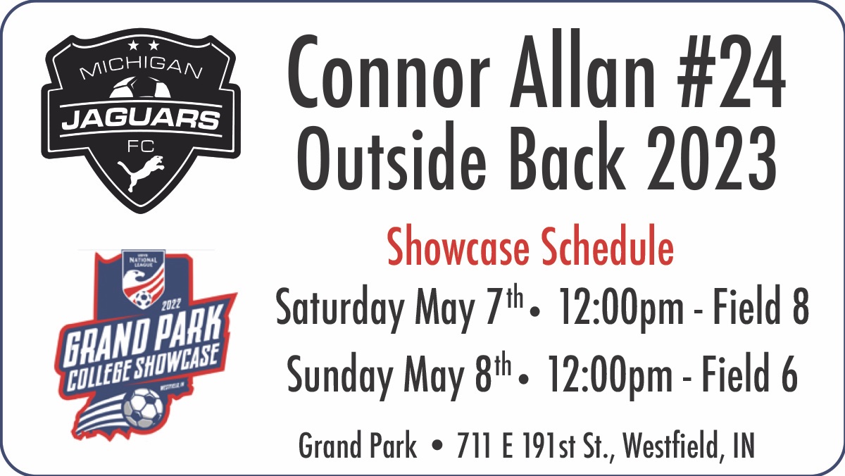 Connor Allan (@connorallan24) on Twitter photo Come check out the Michigan Jaguars 05 NLC team this weekend at the Grand Park College Showcase for two National League Conference Games
<a href="/MichiganJaguars/">Michigan Jaguars FC</a> <a href="/ImCollegeSoccer/">College Soccer Truth ™</a> <a href="/scoutingzone/">ScoutingZone®</a>
<a href="/TopPreps/">AI SEARCH - TOP PREPS AI SPORTS SEARCH ENGINE</a> <a href="/TopDrawerSoccer/">TopDrawerSoccer</a> <a href="/TheSoccerWire/">SoccerWire</a>
usysnationalleague.com/events/grand-p… Come check out the Michigan Jaguars 05 NLC team this weekend at the Grand Park College Showcase for two National League Conference Games
<a href="/MichiganJaguars/">Michigan Jaguars FC</a> <a href="/ImCollegeSoccer/">College Soccer Truth ™</a> <a href="/scoutingzone/">ScoutingZone®</a>
<a href="/TopPreps/">AI SEARCH - TOP PREPS AI SPORTS SEARCH ENGINE</a> <a href="/TopDrawerSoccer/">TopDrawerSoccer</a> <a href="/TheSoccerWire/">SoccerWire</a>
usysnationalleague.com/events/grand-p…