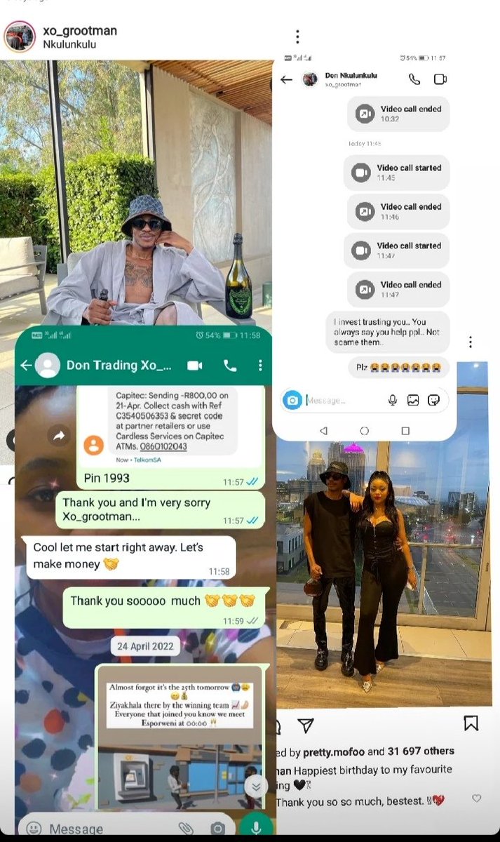 Angel26357167's tweet photo. Alert 🚨🚨 I invest to @xo_grootman now has blocked me.. Can this picture trade. He his buzy popping champaign with ppl's money's Don Nkululunkulu I want my money back @xo_grootman #FlySafair https://t.co/Na36rXhj2p