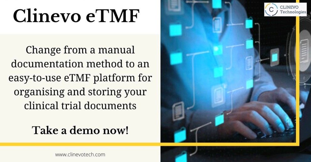 Clinevotech's tweet photo. Switch to Clinevo eTMF, a proactive system that enables active trial master file management for real-time inspection.
Take a demo now!
https://t.co/XIgfbqG1sE

#etmf #tmf #clinevoetmf #electronictrialmasterfile #trialmasterfile #clinicaltrials #clinicalresearch #clinicalresearcho https://t.co/UPwjArLITc