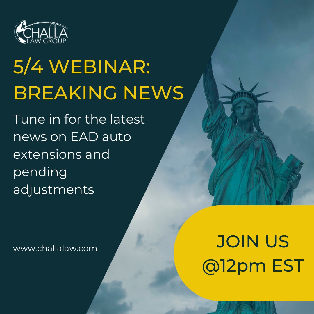 ChallaLaw's tweet photo. Join us today, Wednesday 5/4, for our weekly webinar.

Zoom: https://t.co/A5Jp91Dpaq
YouTube: https://t.co/Yv9MTfqGle https://t.co/GMEKpsypjc