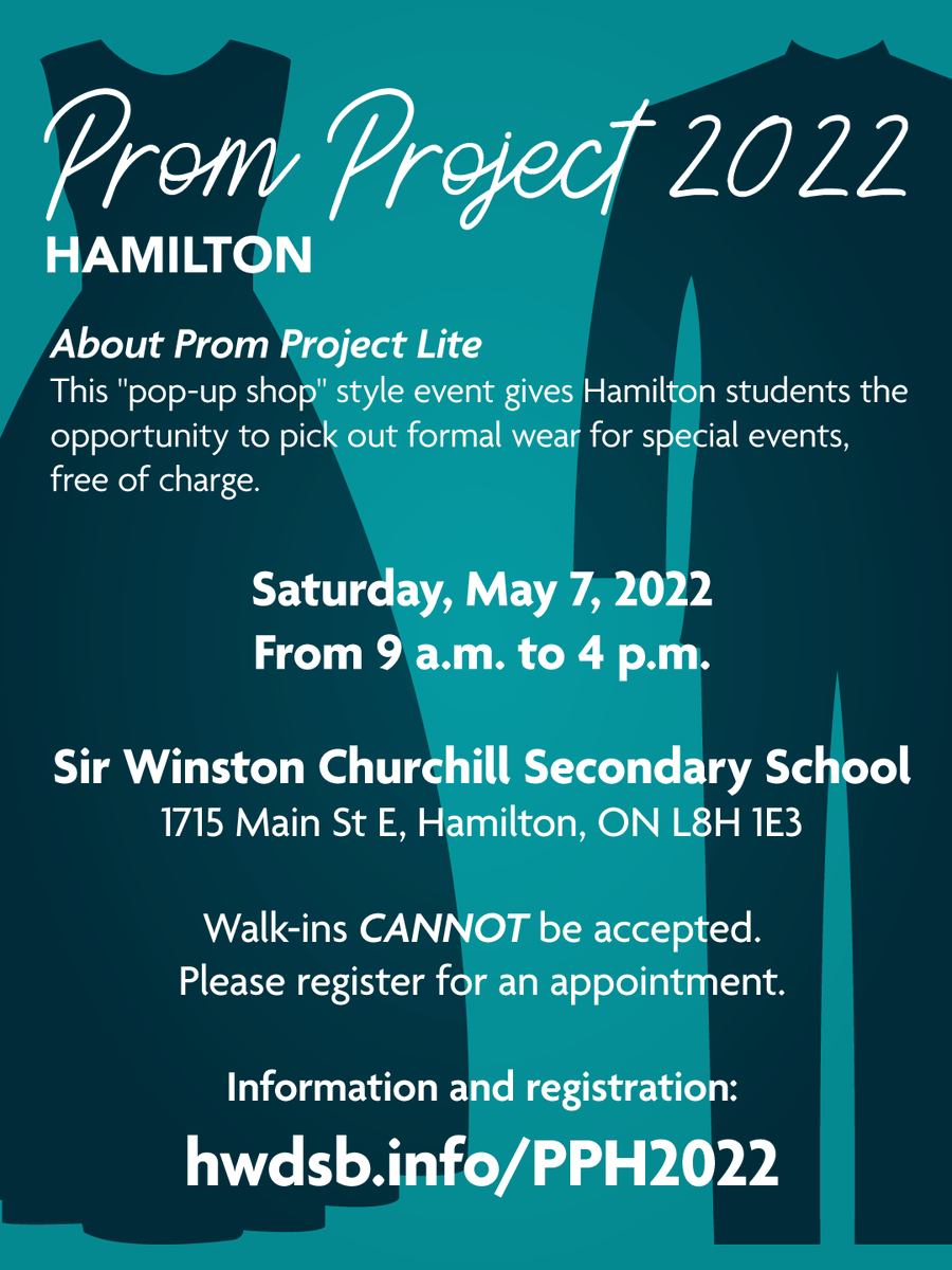 👗 INCOMING #PPH2022 DEADLINE 👔

Registration for Prom Project Lite closes Friday, May 6 at 12 p.m. Be sure to sign up for an appointment before it's too late, as slots are filling up and walk-ins cannot be accepted this year!

Register here: hwdsb.info/PPH2022