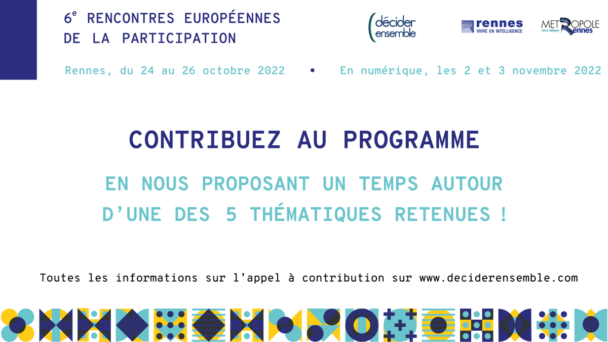 💡Vous êtes intéressé par l'organisation et/ou l'animation d'un temps d'échange en présentiel ou en numérique dans le cadre des 6e Rencontres européennes de la #participation ?

Faites-nous part de vos idées avant le 27 mai 👉docs.google.com/forms/d/e/1FAI…