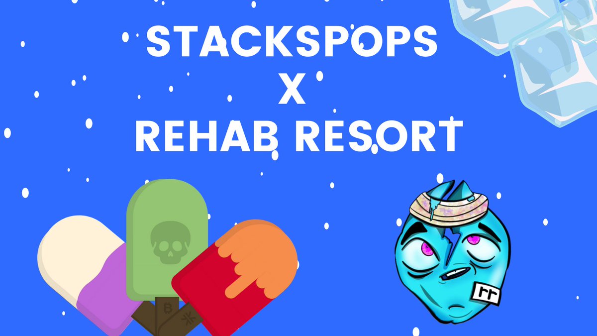 StacksPops's tweet image. 🧊StacksPops X Rehab resort🫂

To celebrate our collaboration with Rehab Resort and the launch of the collection, we are raffling off 15 WL spots 🥳

To participate: 
- Like &amp;amp; RT this tweet
- Join Rehab Resort Discord: discord.gg/P4b25kFA44
- Follow @rehabresort &amp;amp; @StacksPops