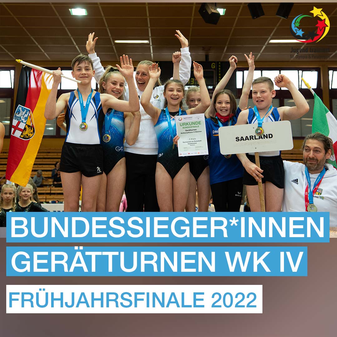 Die ersten Bundessieger*innen des Frühjahrsfinals 2022 von #jugendtrainiert stehen fest. Es ist die WK IV Turnermannschaft 🤸🏻‍♂️vom Gymnasium am Rotenbühl aus Saarbrücken🏆 👏 🏆 Glückwunsch! <a href="/ThomPoller/">Thomas Poller</a> <a href="/BMI_Bund/">Bundesministerium des Innern</a> <a href="/DB_Presse/">Deutsche Bahn AG</a> <a href="/allianz_de/">Allianz in Deutschland</a>