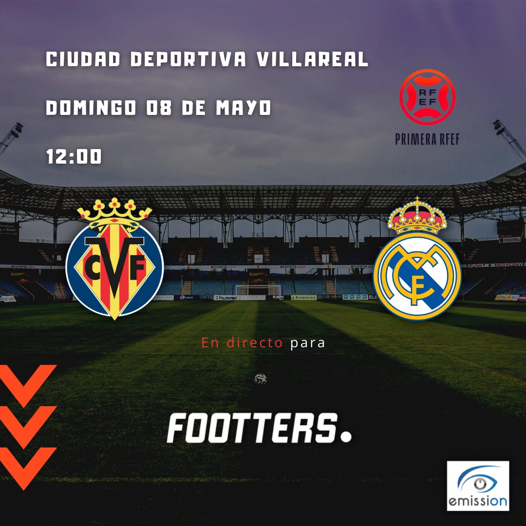 emissioneventos's tweet photo. Domingo de Fútbol ⚽️
Este fin de semana, se enfrentan el Villarreal CF “B” 🆚 Real Madrid Castilla CF
Desde la Ciudad Deportiva de Villarreal, estaremos retransmitiendo en directo para @footters 🏟
¡Estamos a tope! 💪🏼
#villarealb #realmadridcastilla #footers #primerarfe https://t.co/EIHwvWK5zP
