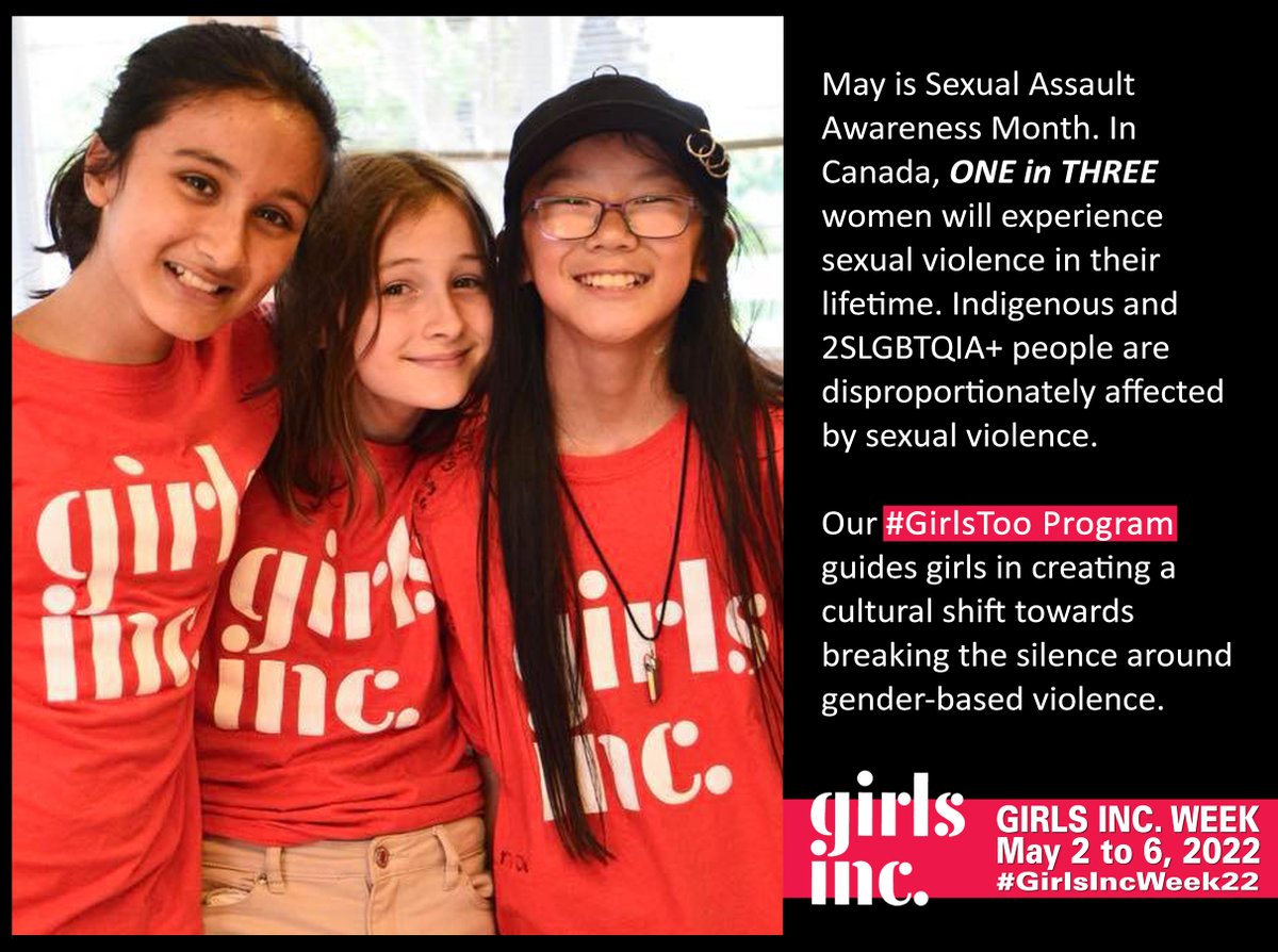 We're troubled by the realities facing girls and women in Canada. We must break the silence around #gbv and create an important change in our culture where girls are safe, respected, and valued
#girlsinc #strongsmartbold #GirlsIncWeek22 #sexualassaultawarenessmonth