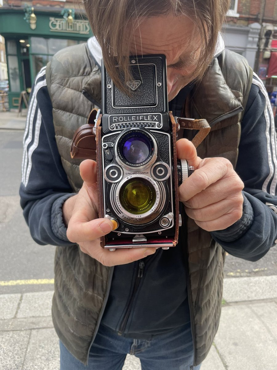 sarajcox's tweet photo. Popped out from work for a coffee &amp; this dude just asked if he could take my pic with this cool bit of kit… https://t.co/7tdpmxK6oz