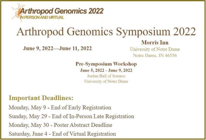 ndeckinstitute's tweet photo. 🚨Upcoming Deadline🚨: Register for the 2022 #Arthropod #Genomics Symposium by Monday, May 9, to receive the Early Registration discount. 

Learn more and register: https://t.co/QGqiT58G0l

Help us spread the word📢We hope to see you there! https://t.co/idvAQOUTq2