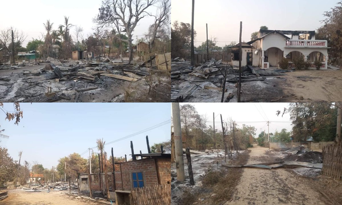 Warning - Buildings destroyed by fire 🔴

In Magway's Pauk Twp, Southern Vlg: #MyanmarMilitaryTerrorists burnt down more than 30 civilian houses at 4:20 PM on Apr 24.

#2022May4Coup #VillagesBurntDownByJunta #WhatsHappeningInMyanmar