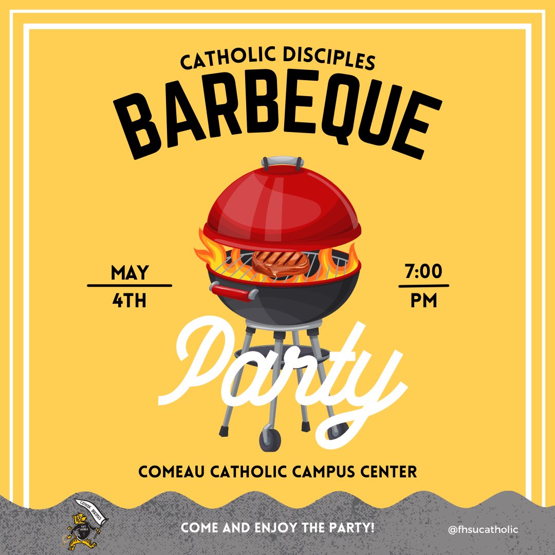 FHSUDisciples's tweet image. You know you want a break from the chaos of school work! Join us TONIGHT at 7PM for our last official Catholic Disciples meeting of the year. We will be having a BBQ and sending off our seniors! Bring a friend and #rolltiges