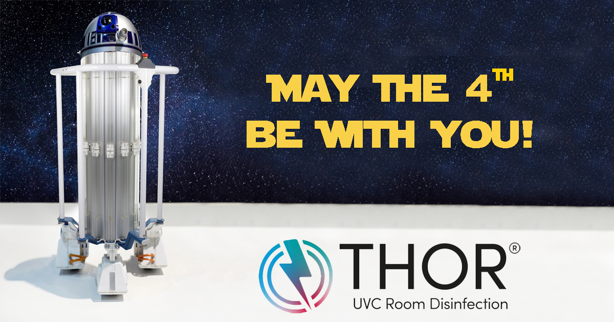 On May the 4th we'd like to celebrate our own little wheeled robots doing their part to save the universe... R2D2 may be able to fly but can it disinfect a room to log 6 in 30 minutes? Find out more about THOR UVC®: finsentech.com/products/thor-… #starwarsday #maythe4thbewithyou