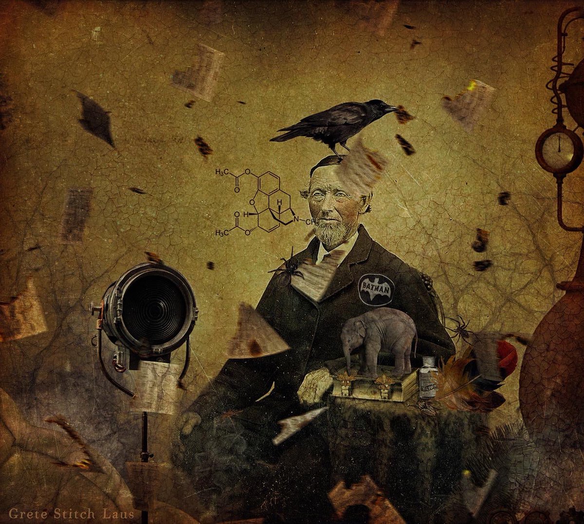 #artwork by me - "Never Seize to Explore" (or "Heroin") 
...

#goth #gothart #femaleartist #creepyart #eestikunst 
#darkart #macabre #nftart 
#collageart #contemporaryart #fantasyart