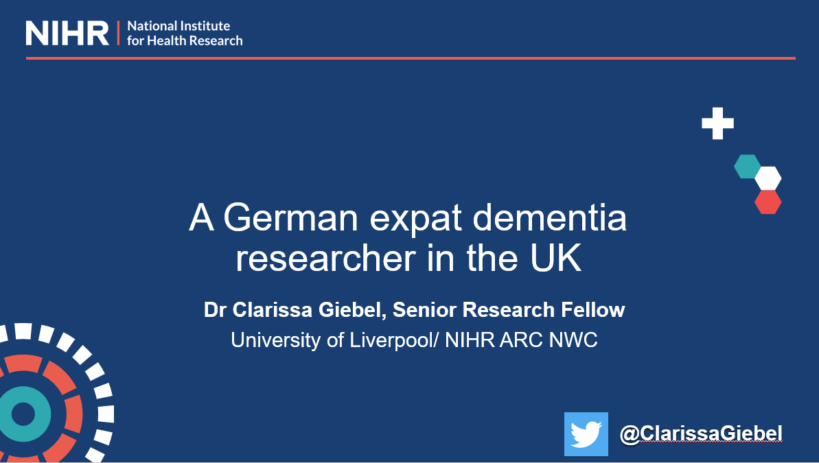 ClarissaGiebel's tweet photo. Never have I ever... entitled a talk "A German expat dementia researcher in the UK"! Freue mich auf den Doktoranden/innen Austausch hosted by @DZNE_Thyrian from @DZNE_de to talk about my motivations for #dementia research and overcoming Brexit wobbles 🇪🇺🇩🇪🇬🇧 https://t.co/3TpRD7w2nz