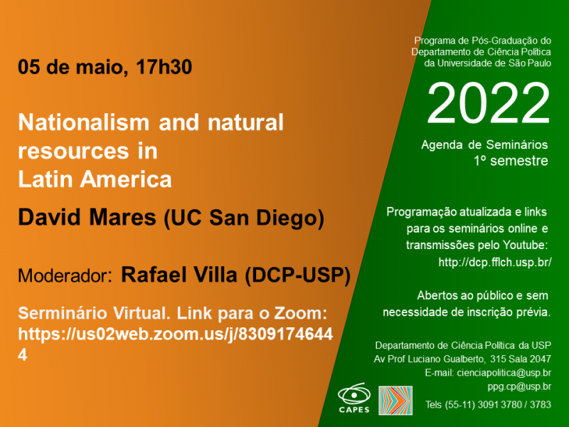 uspfflch's tweet photo. 🚨 AMANHÃ NA FFLCH🚨
📌 Seminário “Nationalism and natural resources in Latin America", com David Mares (UC San Diego), dia 05 de maio de 2022, às 17h30.
https://t.co/8LsY47pGMA
#usp #fflch #uspfflch #fflchusp #evento #eventos #seminario #americalatina #cienciapolitica https://t.co/42s0bBagWh